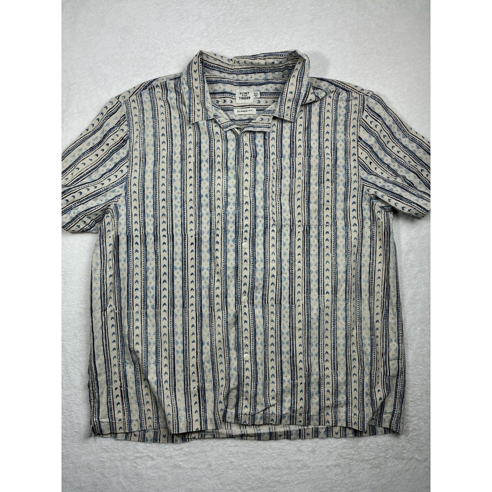 Flint & Tinder Block Print Camp Collar Shirt Men XXL Classic 100% Cotton Loop